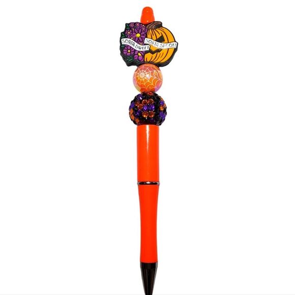 Handmade Other - Floral Pumpkin Funny Halloween Purple Orange Silicone Rhinestone Bling Bead Pen
